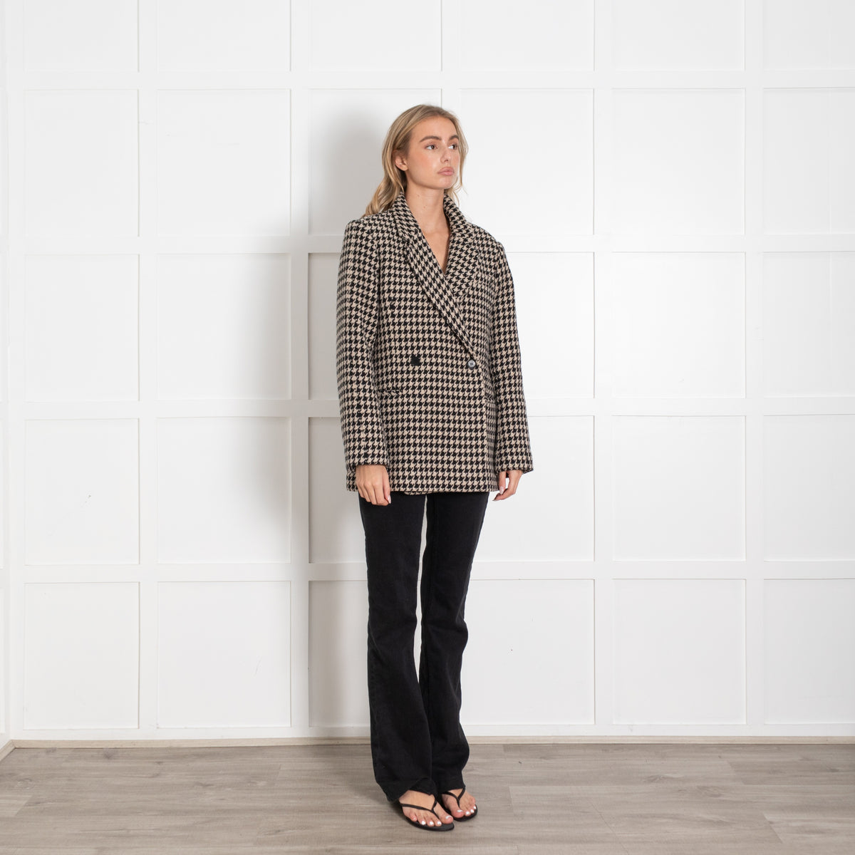 Anine Bing Black & Cream Houndstooth Blazer - Image 7