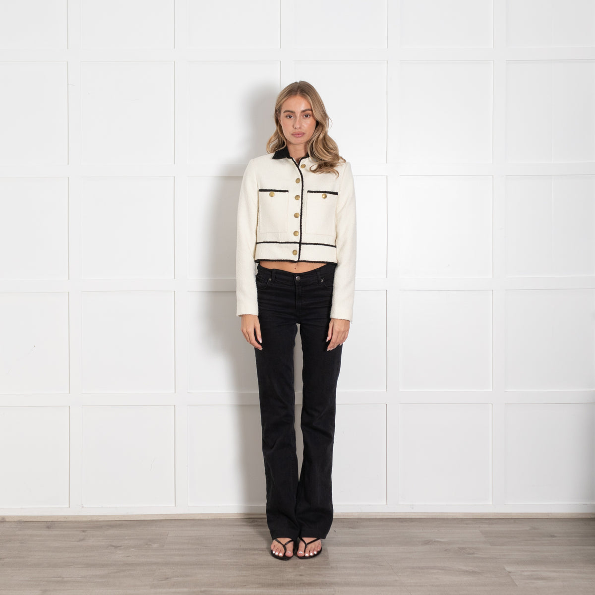 Anine Bing Cream Boucle Jada Jacket With Gold Buttons - Image 1