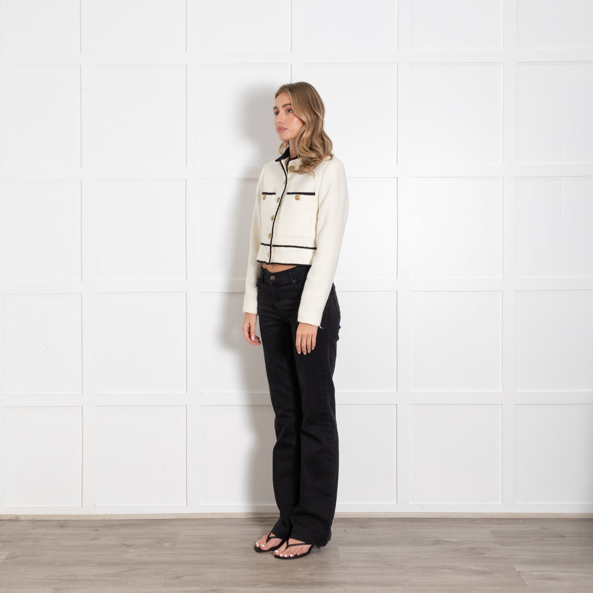 Anine Bing Cream Boucle Jada Jacket With Gold Buttons - Image 3