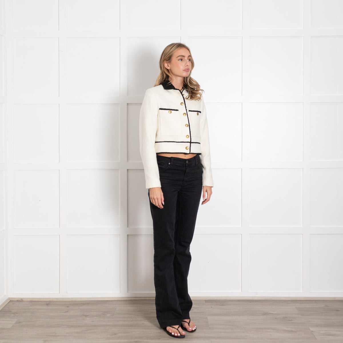 Anine Bing Cream Boucle Jada Jacket With Gold Buttons - Image 7