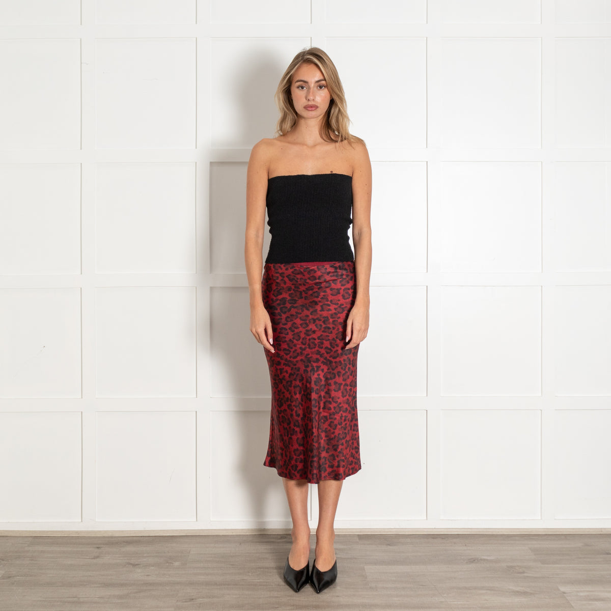 Red Burgundy Black Leopard Prink Silk Skirt - Image 3