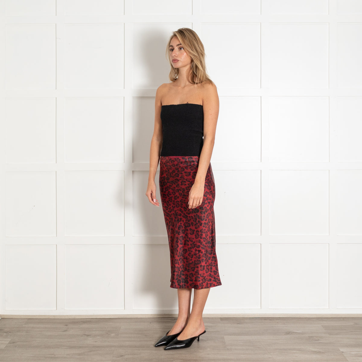 Red Burgundy Black Leopard Prink Silk Skirt - Image 5