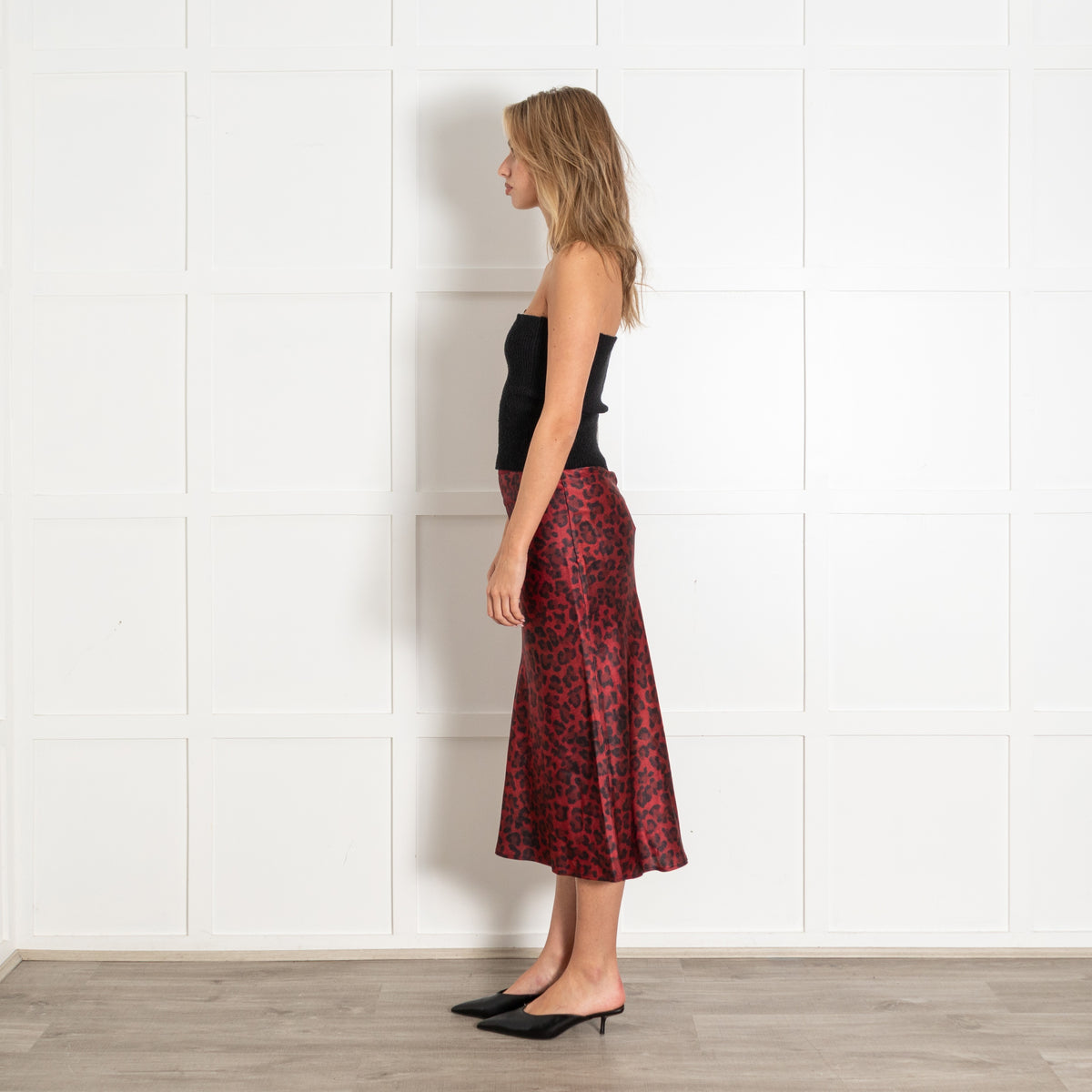 Red Burgundy Black Leopard Prink Silk Skirt - Image 6