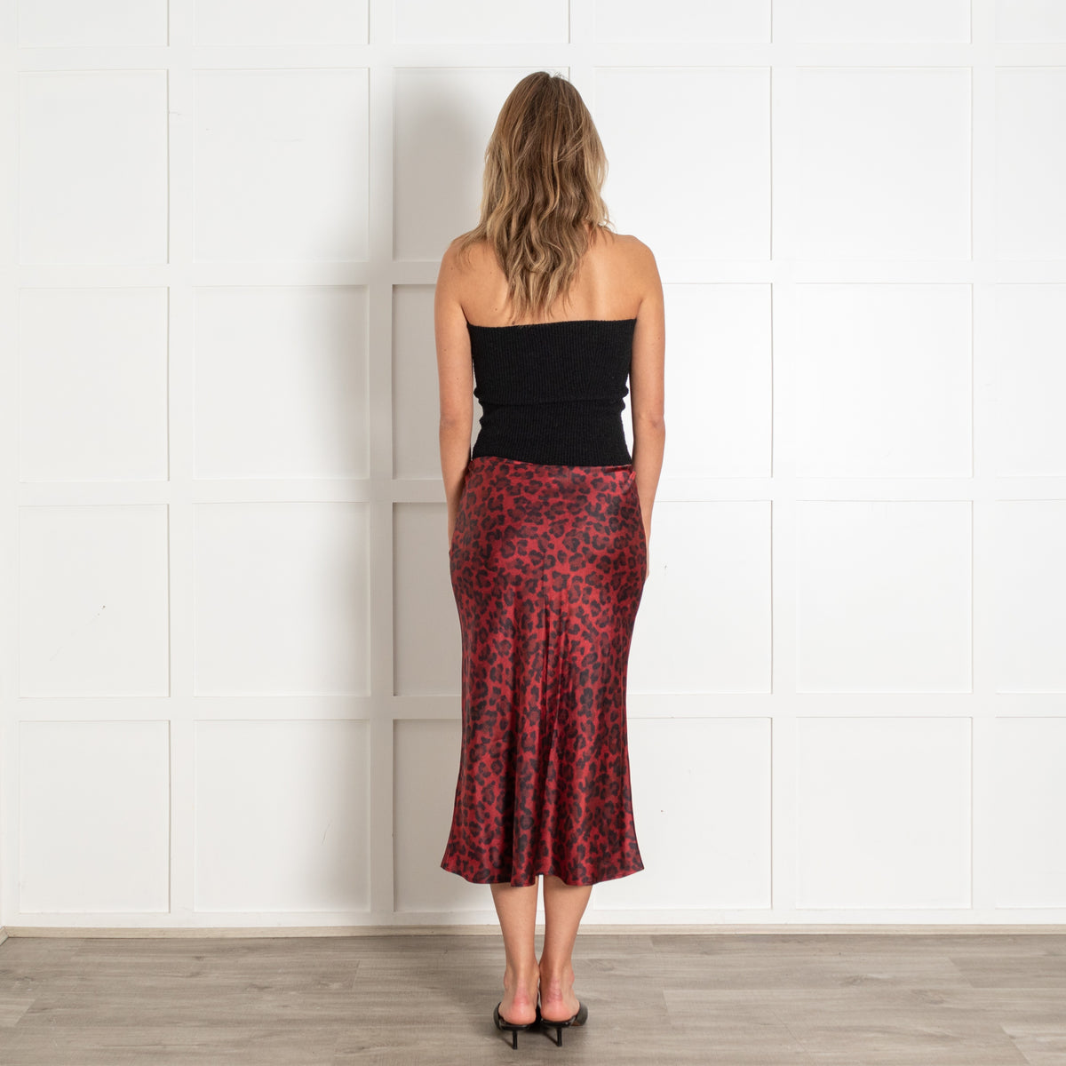 Red Burgundy Black Leopard Prink Silk Skirt - Image 7