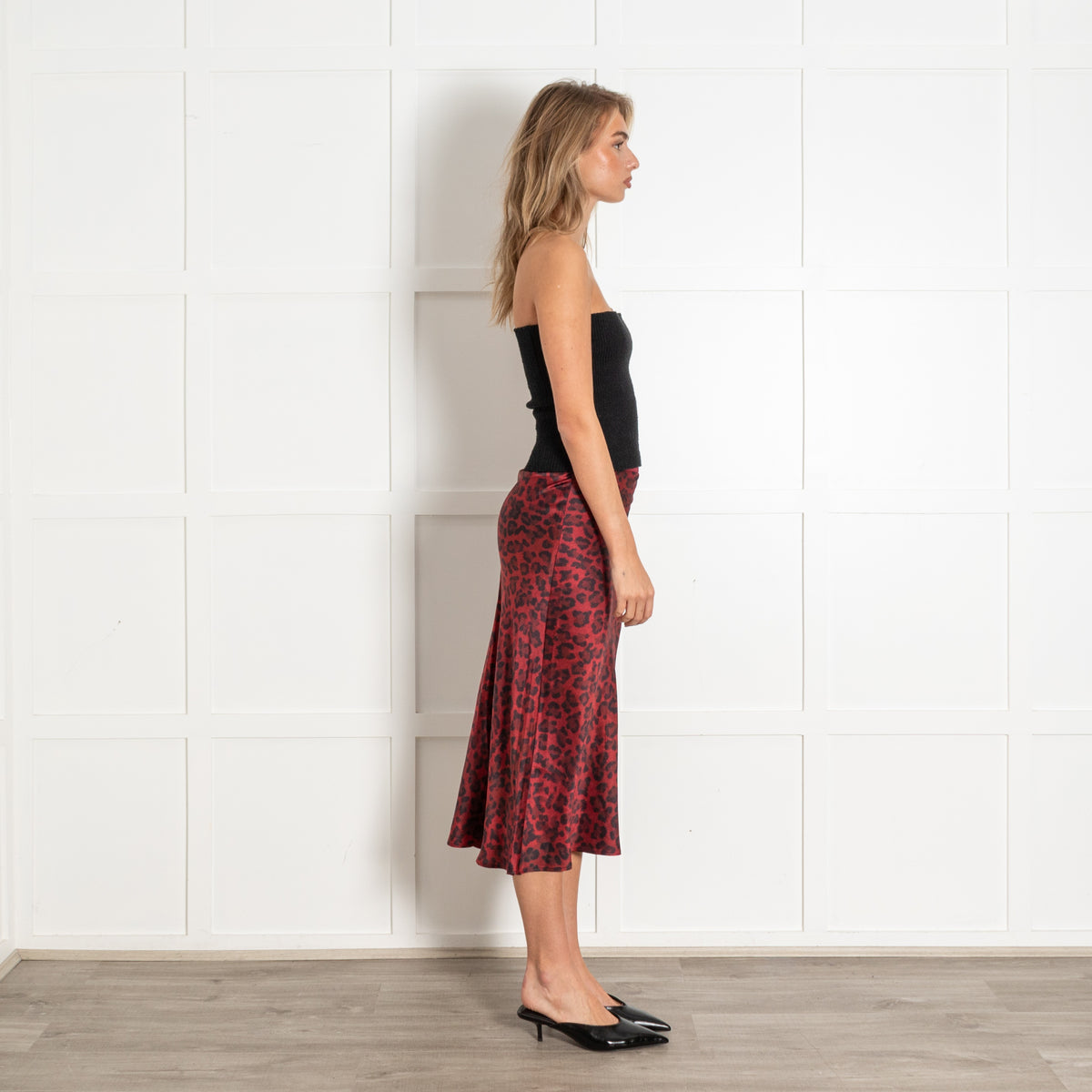 Red Burgundy Black Leopard Prink Silk Skirt - Image 8