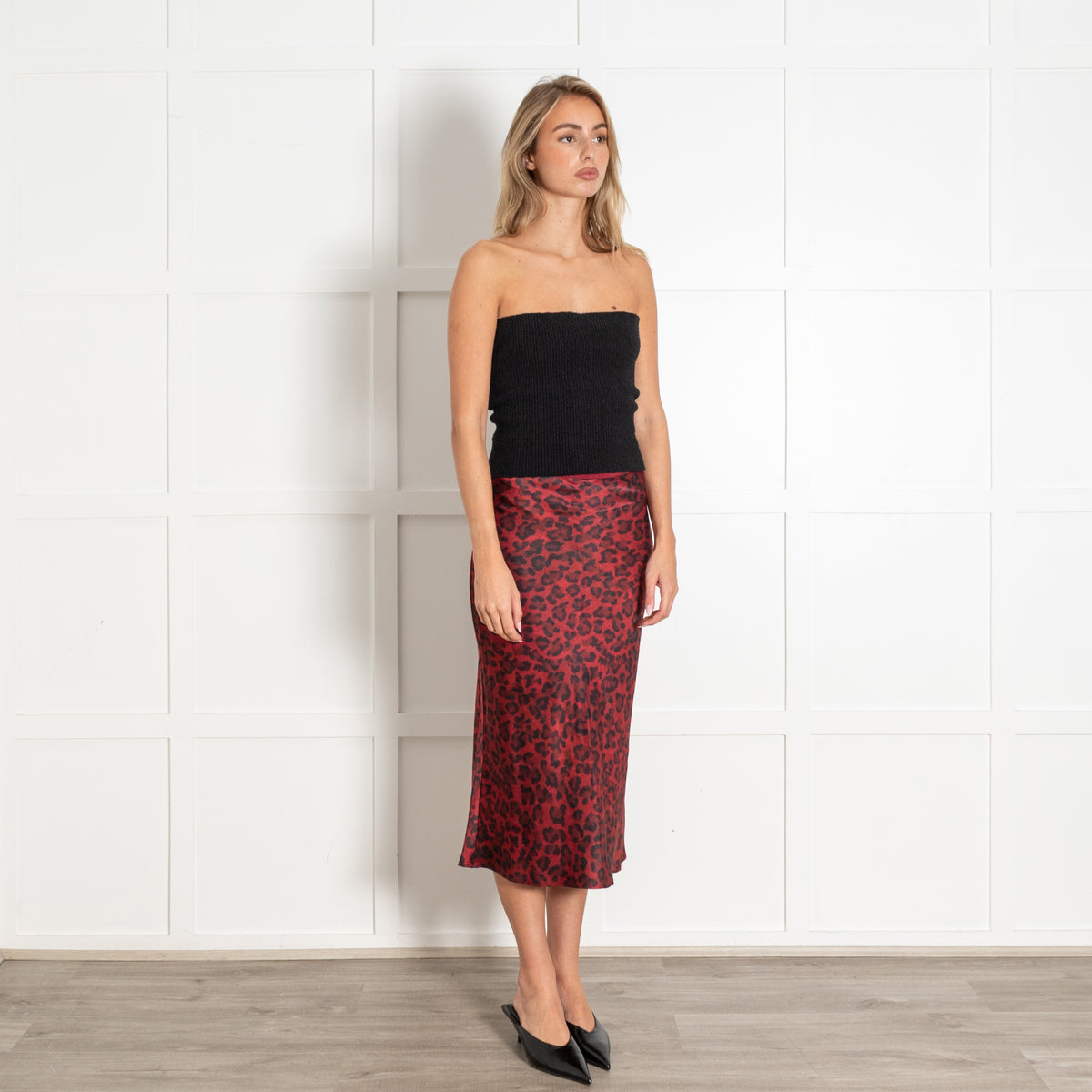 Red Burgundy Black Leopard Prink Silk Skirt - Image 9