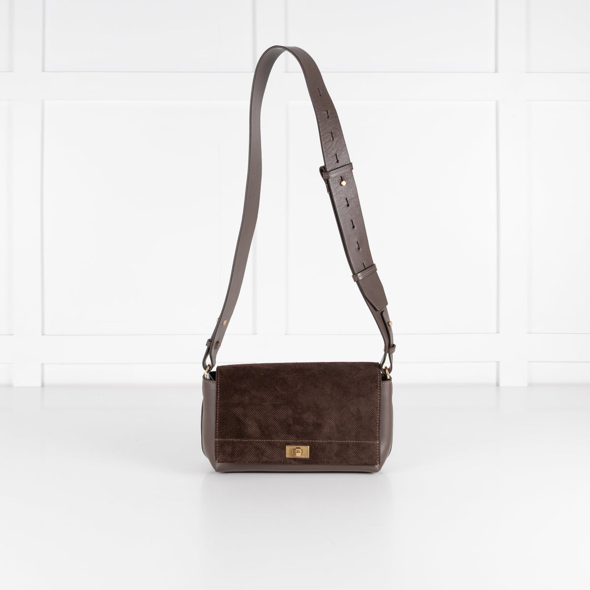 Anya Hindmarch Brown Mortimer Perforted Suede Flap Bag - Image 1
