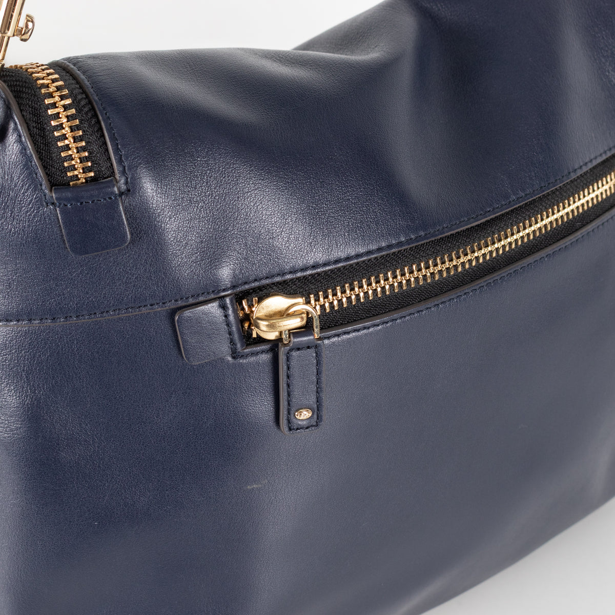 Navy Maxi Zip Satchel Leather Bag - Image 12