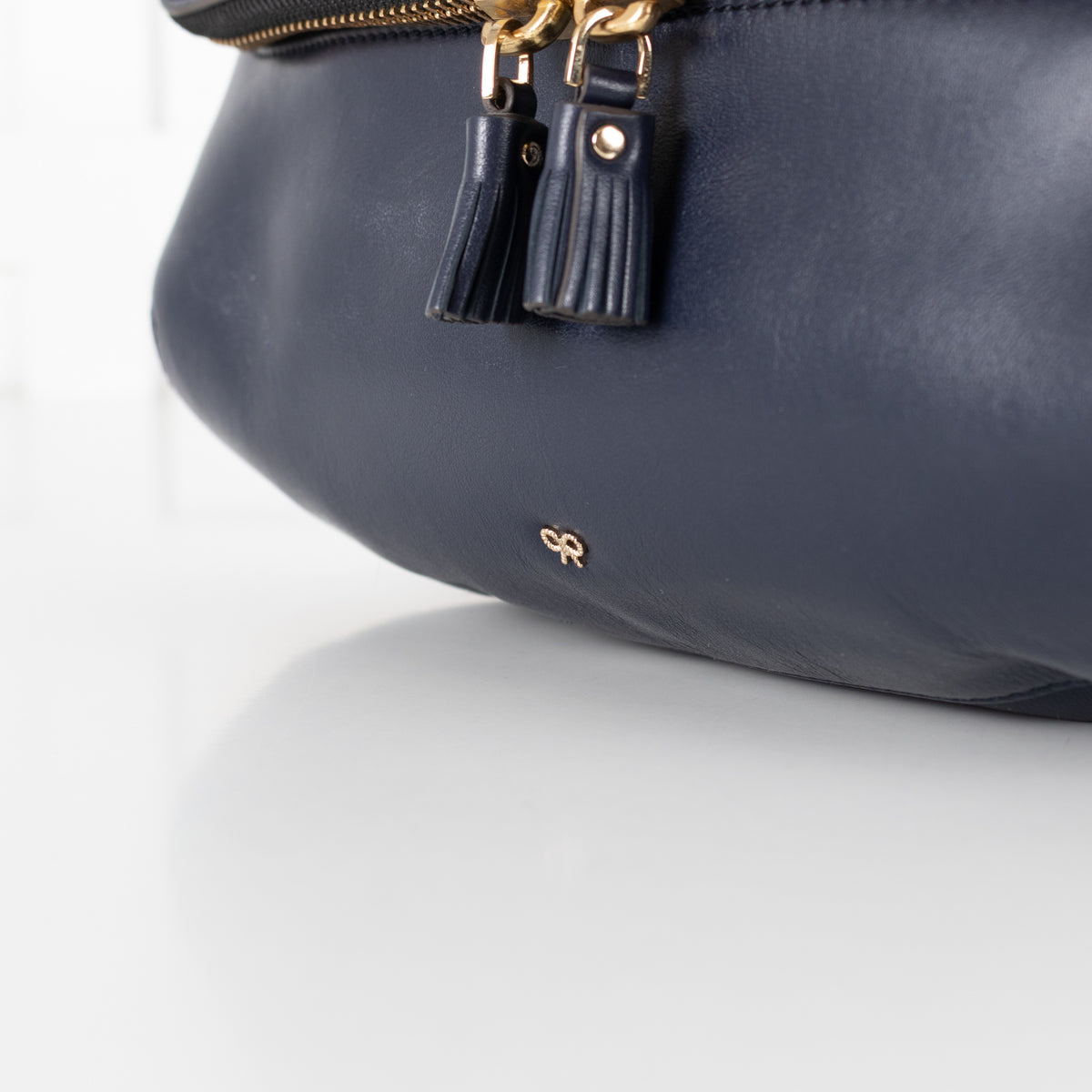Navy Maxi Zip Satchel Leather Bag - Image 16