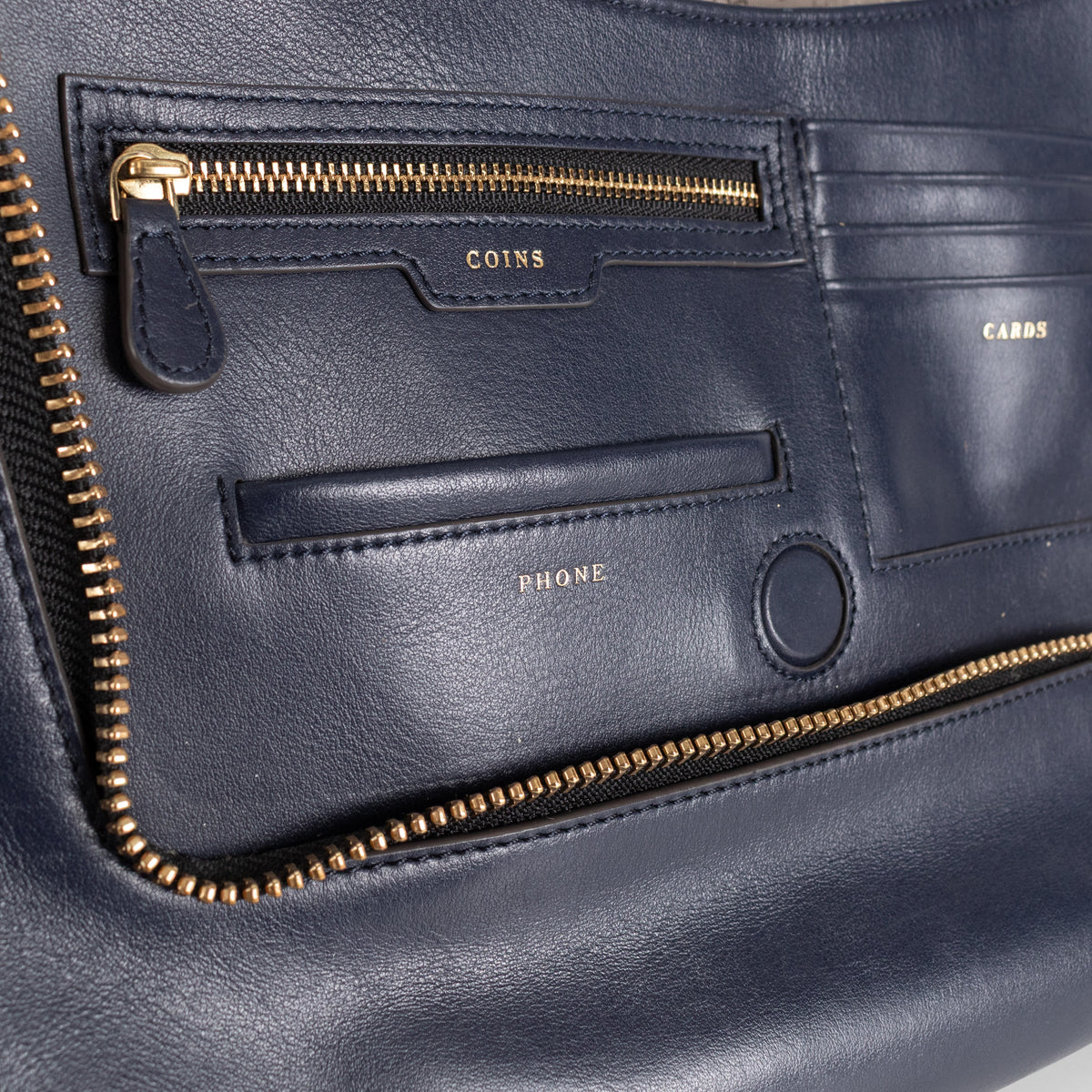 Navy Maxi Zip Satchel Leather Bag - Image 17