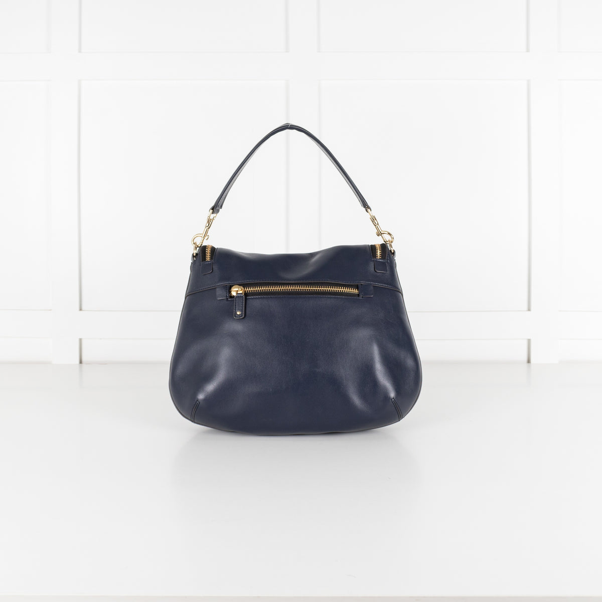 Navy Maxi Zip Satchel Leather Bag - Image 4