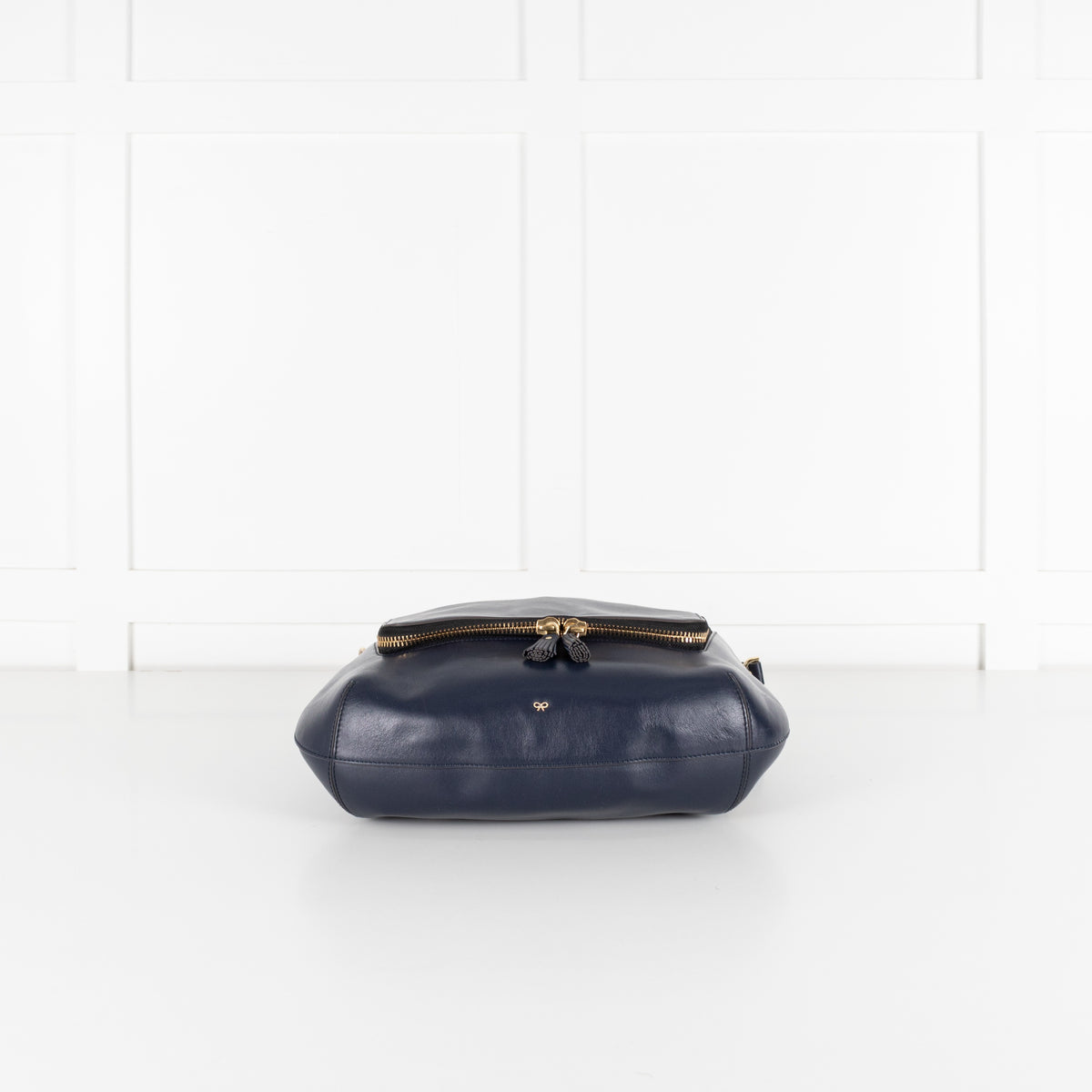 Navy Maxi Zip Satchel Leather Bag - Image 6