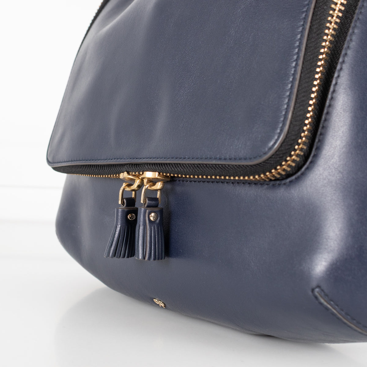 Navy Maxi Zip Satchel Leather Bag - Image 8
