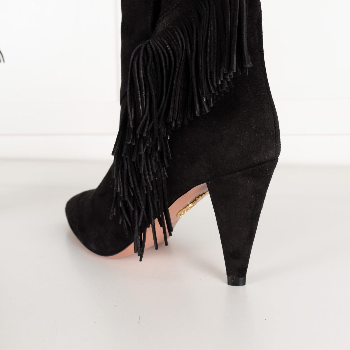 Aquazzura Black Fringe Ankle Boots - Image 10