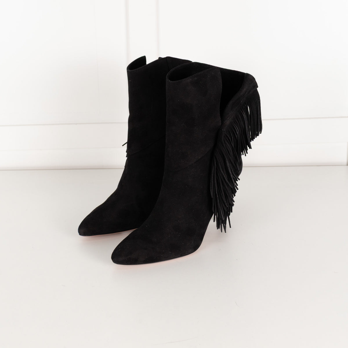 Aquazzura Black Fringe Ankle Boots - Image 8
