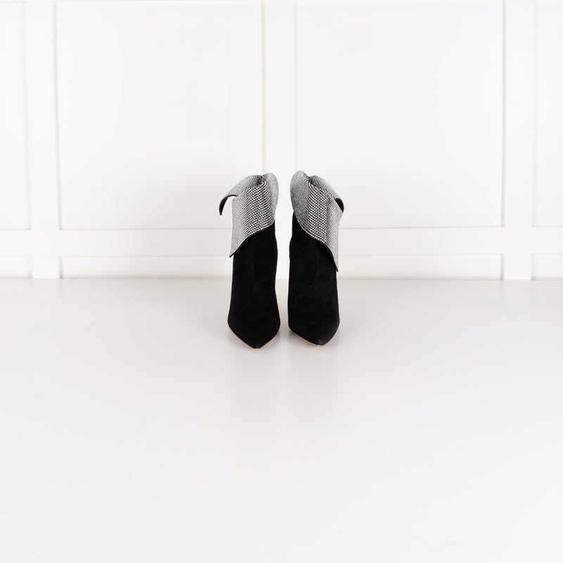 Aquazzura Black Night Fever Crystal-Embellished  Suede Ankle Suede Boots - Image 2