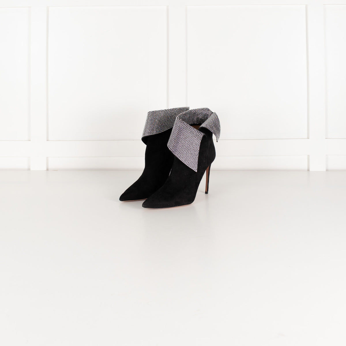 Aquazzura Black Night Fever Crystal-Embellished  Suede Ankle Suede Boots - Image 1