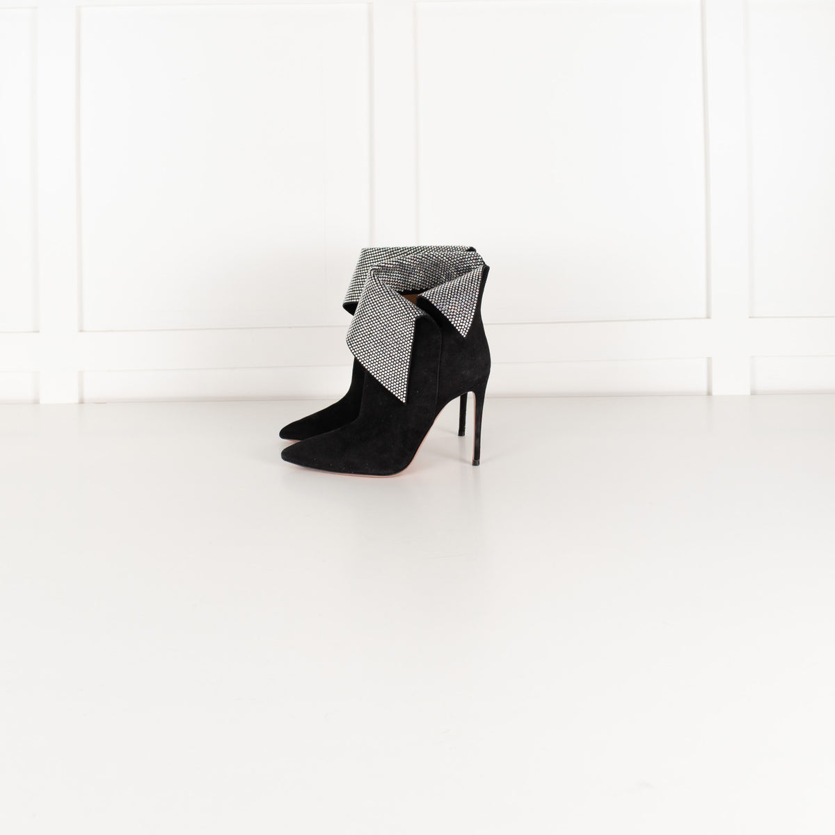 Aquazzura Black Night Fever Crystal-Embellished  Suede Ankle Suede Boots - Image 3