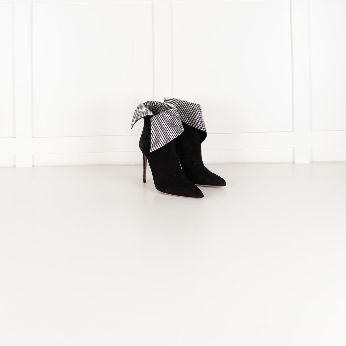 Aquazzura Black Night Fever Crystal-Embellished  Suede Ankle Suede Boots - Image 6