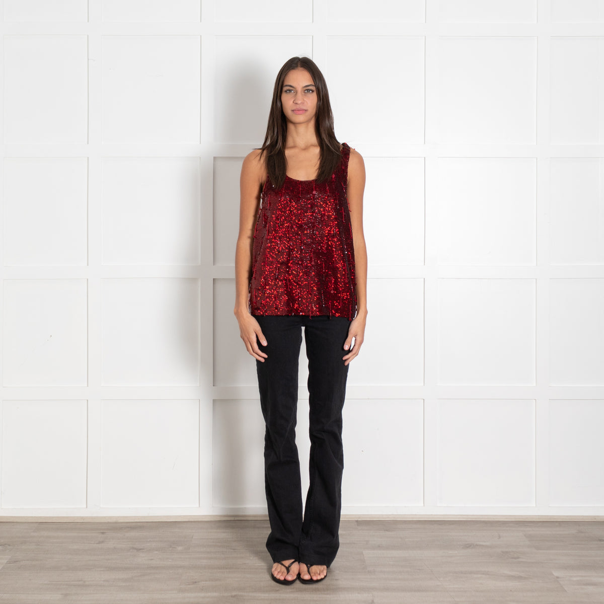 Ashish Red Sequined Sleeveless Top - Image 1