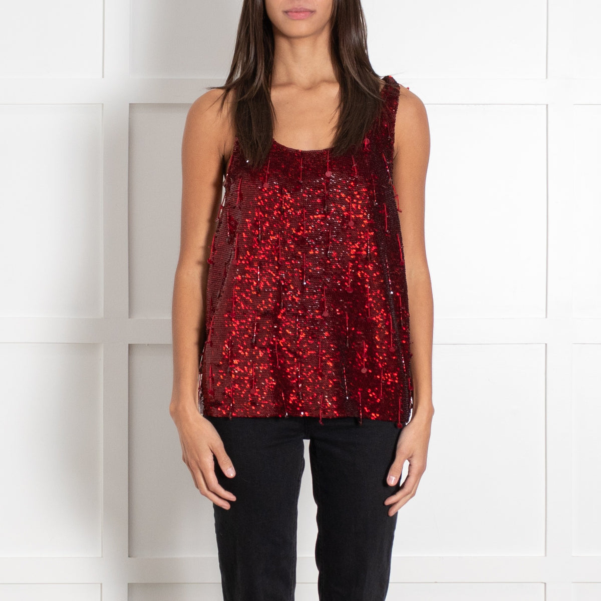 Ashish Red Sequined Sleeveless Top - Image 2