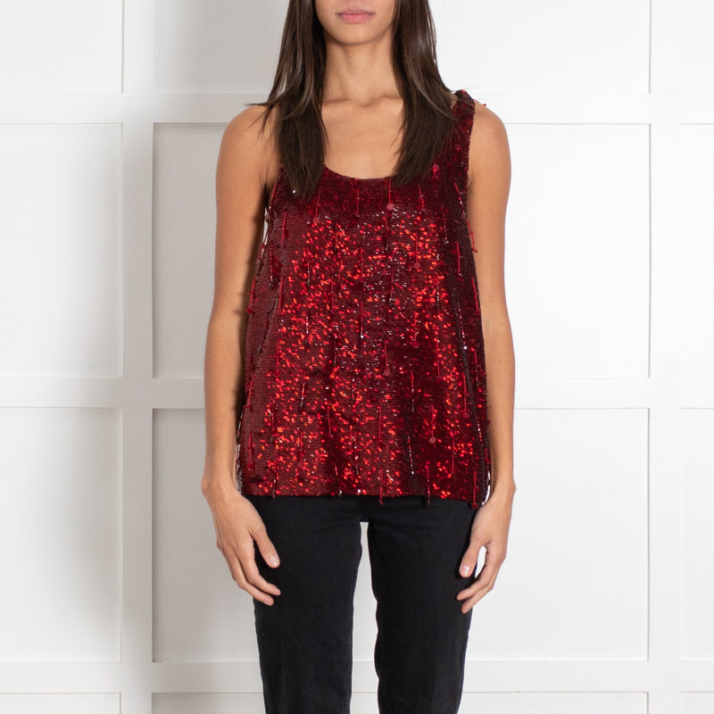 Ashish Red Sequined Sleeveless Top - Image 2