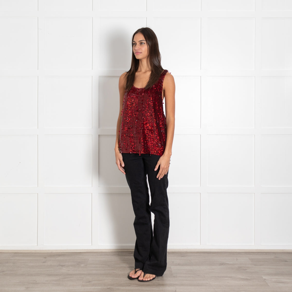 Ashish Red Sequined Sleeveless Top - Image 3