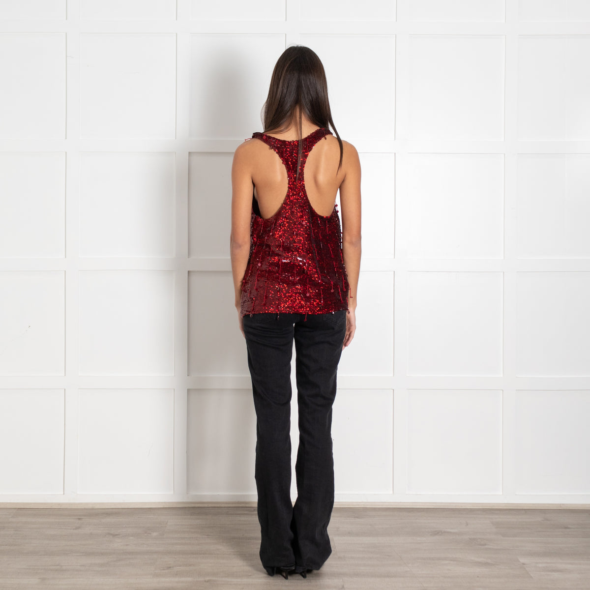 Ashish Red Sequined Sleeveless Top - Image 5