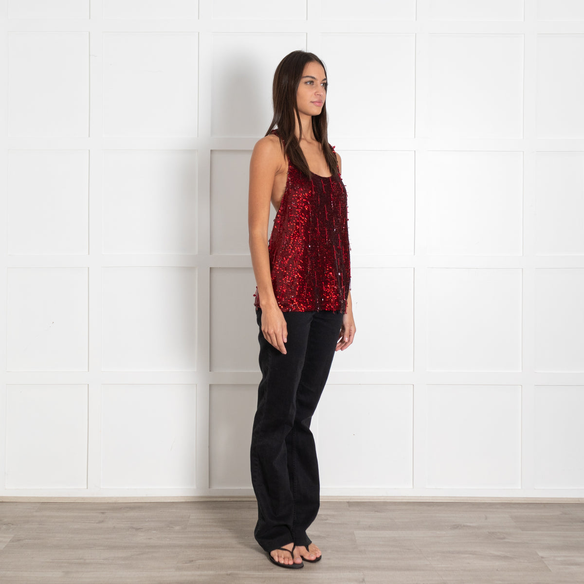 Ashish Red Sequined Sleeveless Top - Image 7