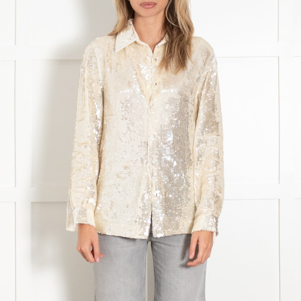 Gold & Silver Sequin Button Long Sleeved Shirt - Image 2