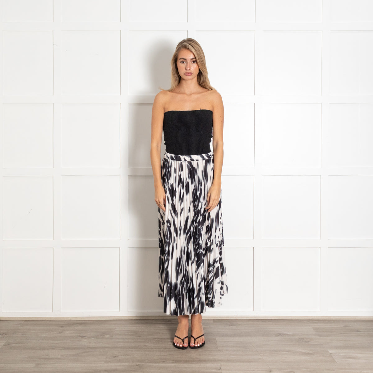 ba&sh Black & White Animal Print Pleated Skirt - Image 1