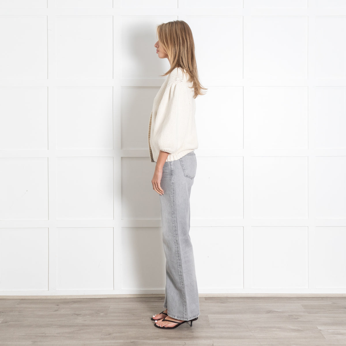 Ba&sh Cream Chunky Knit Balloon Sleeve Cardigan Sweater - Image 4