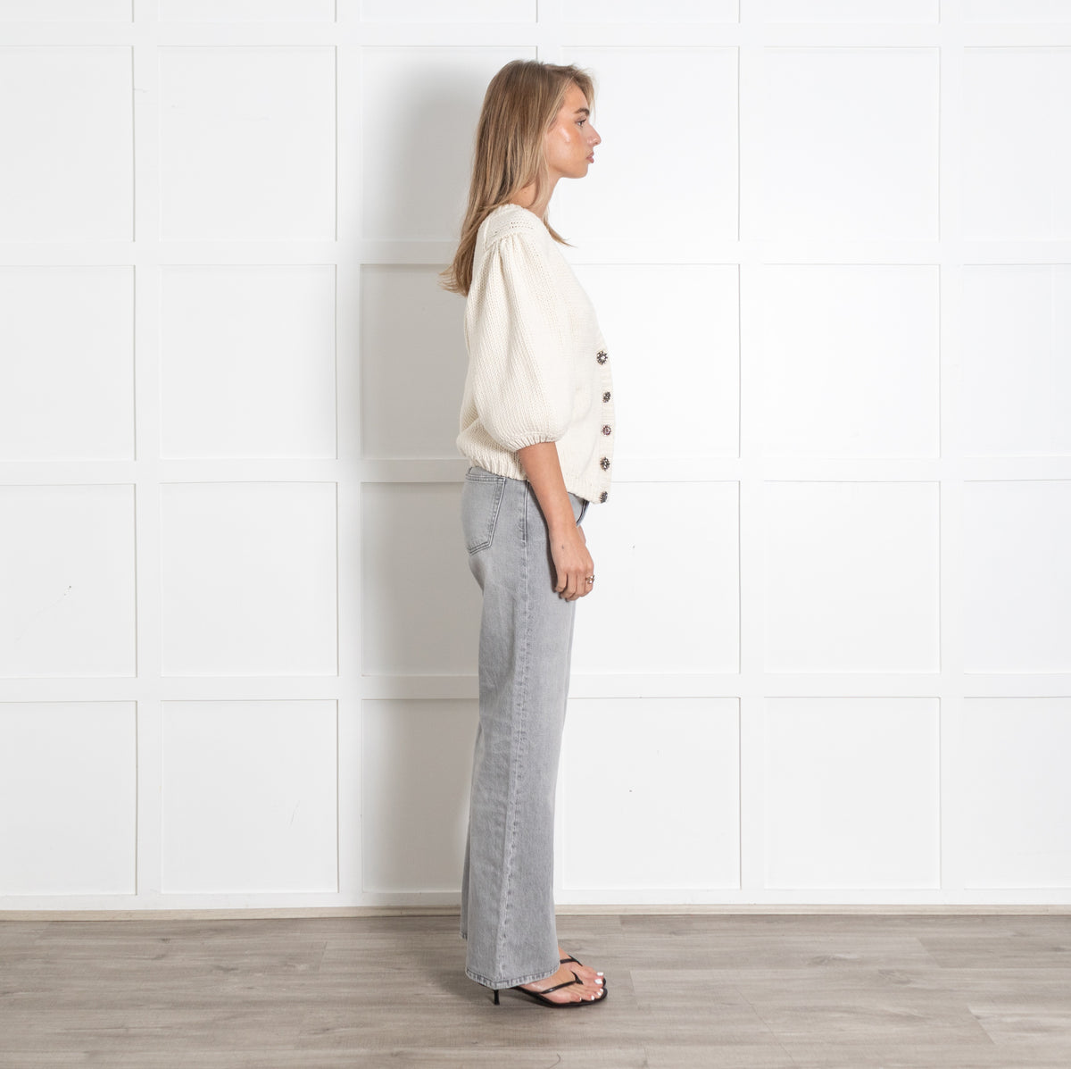 Ba&sh Cream Chunky Knit Balloon Sleeve Cardigan Sweater - Image 6