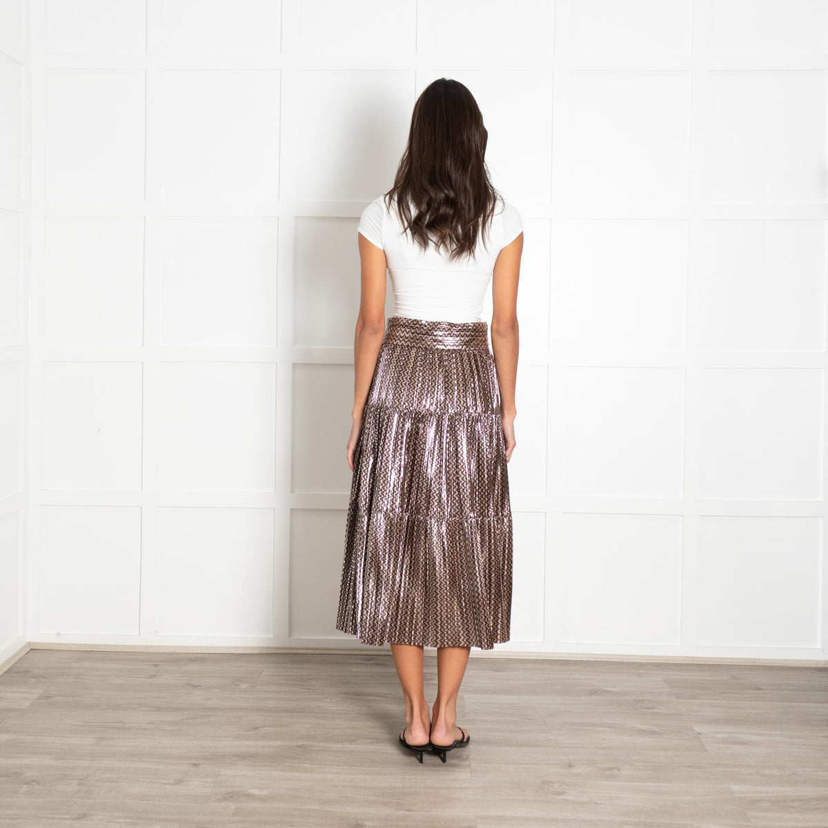 ba&sh Gold Purple Zig Zag Shine Calf Length Full Skirt - Image 5