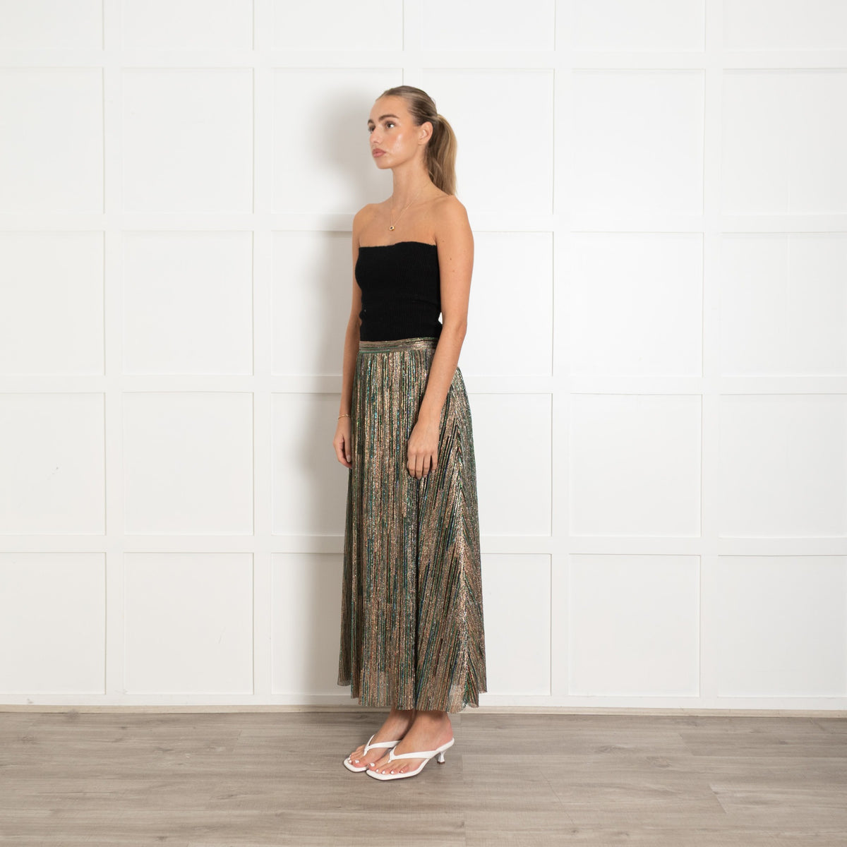 ba&sh Multicoloured Lurex Pleated Skirt With Elasticated Waist - Image 3