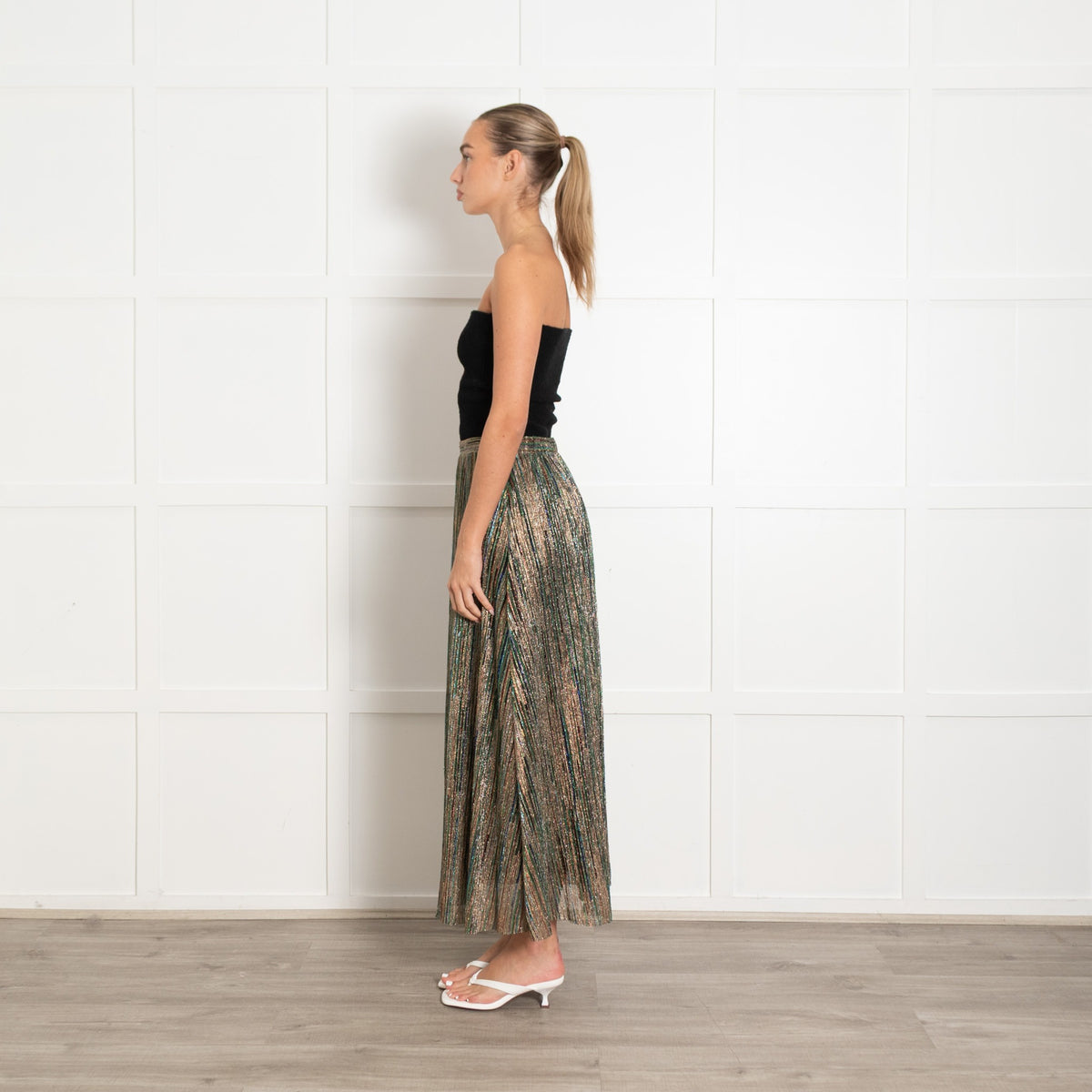 ba&sh Multicoloured Lurex Pleated Skirt With Elasticated Waist - Image 4