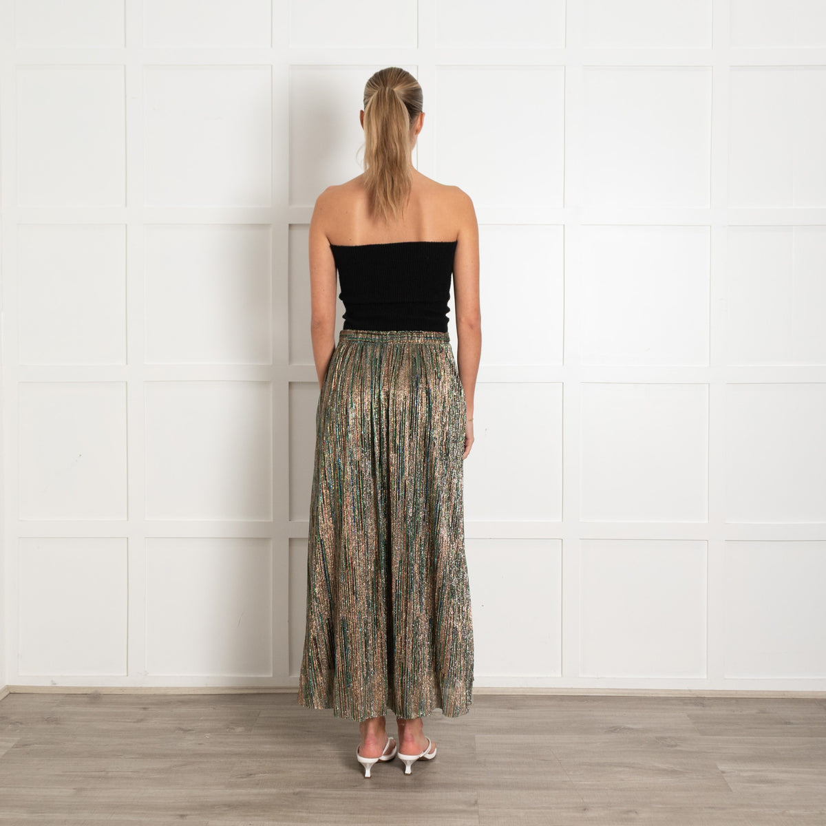 ba&sh Multicoloured Lurex Pleated Skirt With Elasticated Waist - Image 5
