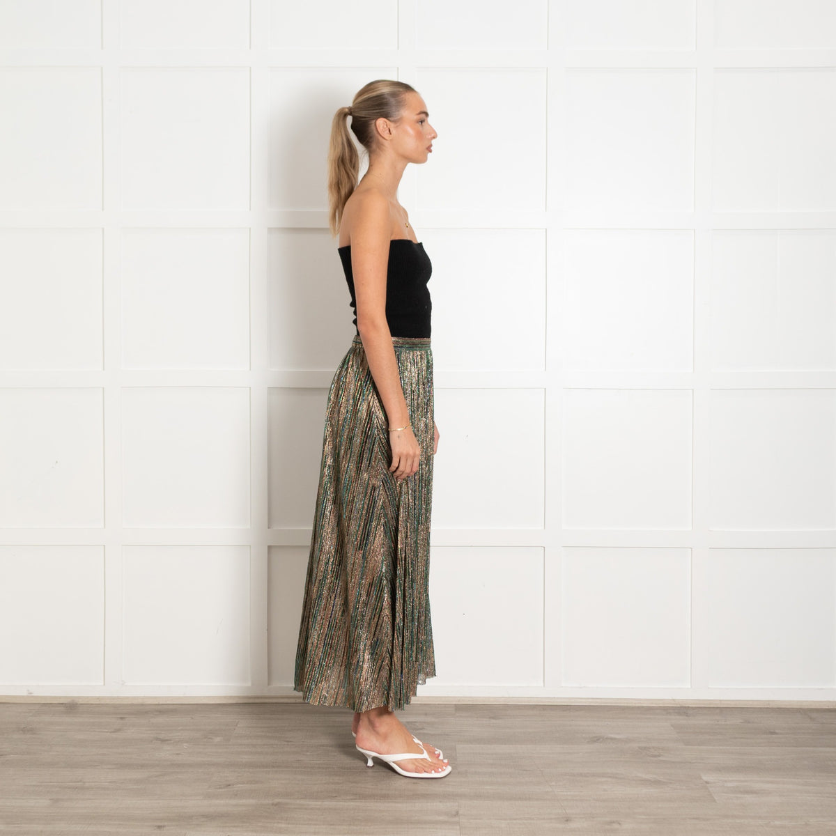 ba&sh Multicoloured Lurex Pleated Skirt With Elasticated Waist - Image 6