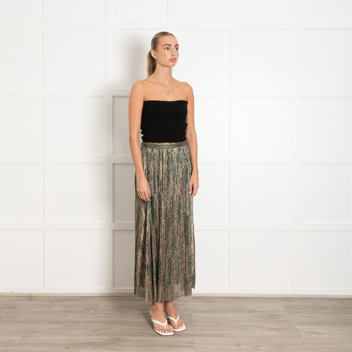 ba&sh Multicoloured Lurex Pleated Skirt With Elasticated Waist - Image 7