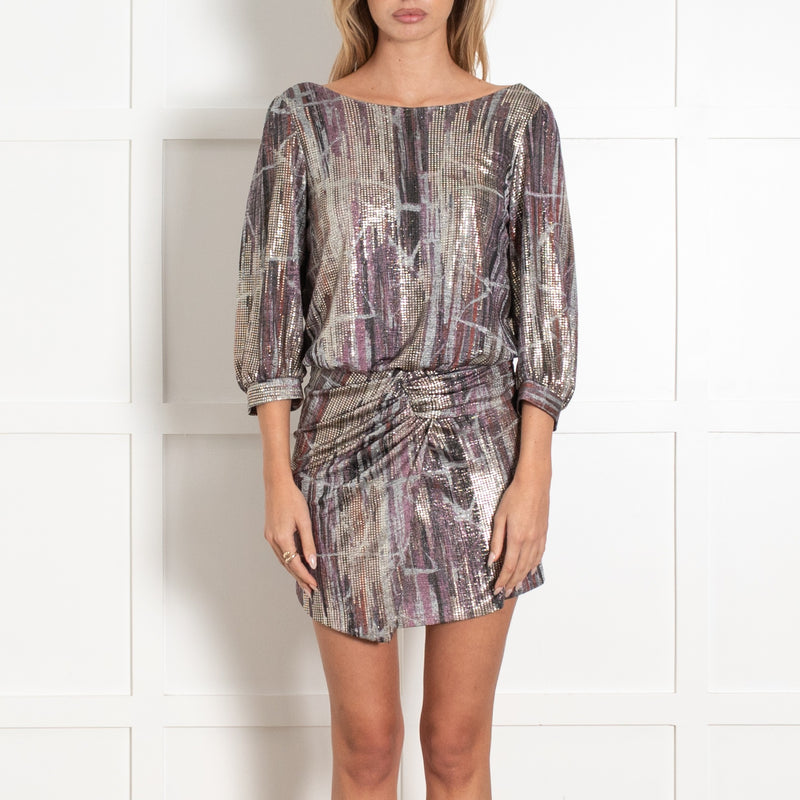 Ba&sh Silver Metallic Purple V-Back Long Sleeve Dress - Image 2