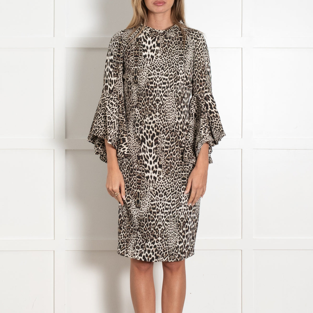Badgley Mischka Leopard Print Ruffle Sleeve Mini Dress - Image 2
