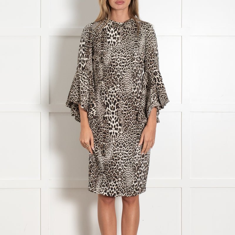 Badgley Mischka Leopard Print Ruffle Sleeve Mini Dress - Image 2