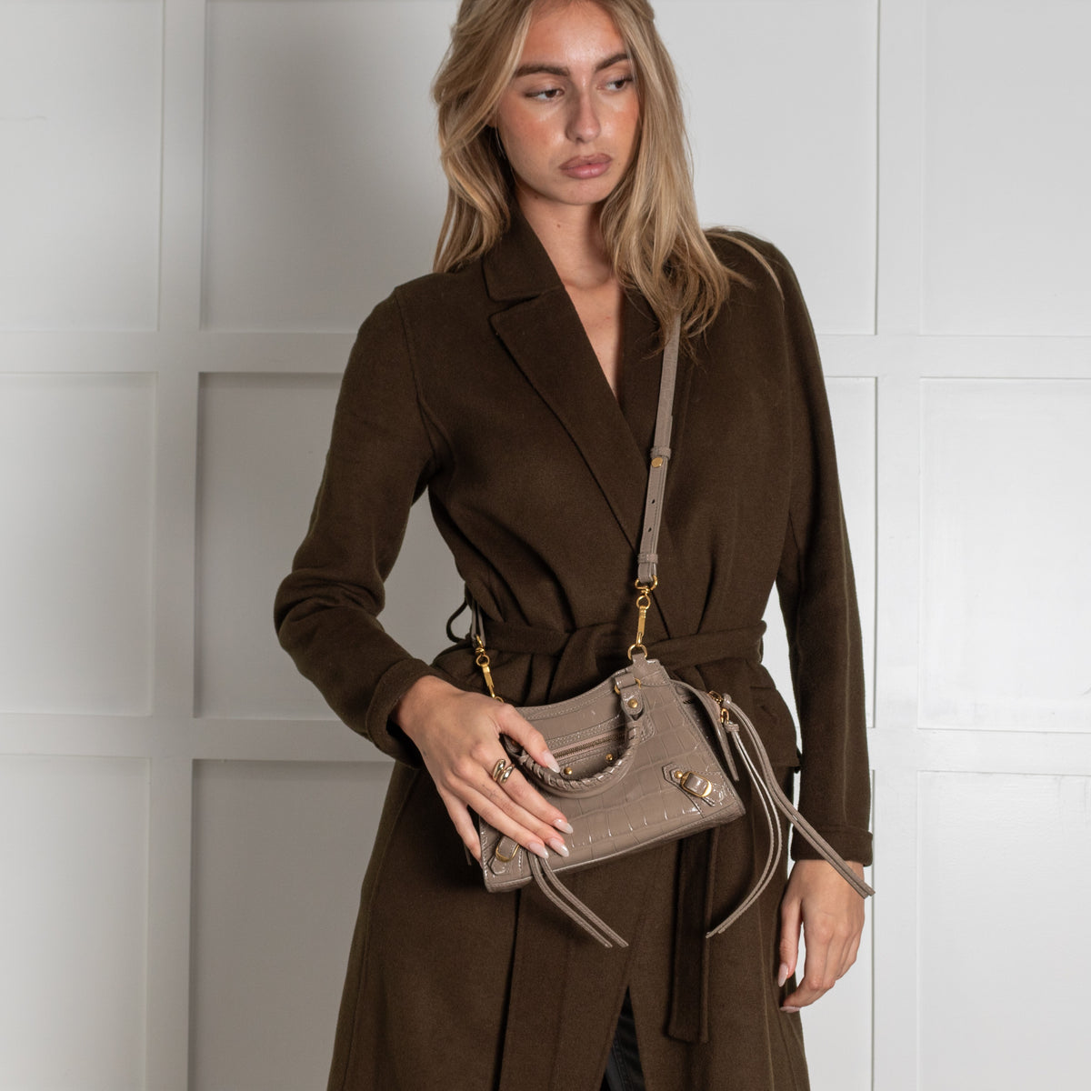 Balenciaga Taupe Neo Classic City Mini Croc-Embossed Leather Bag - Image 2