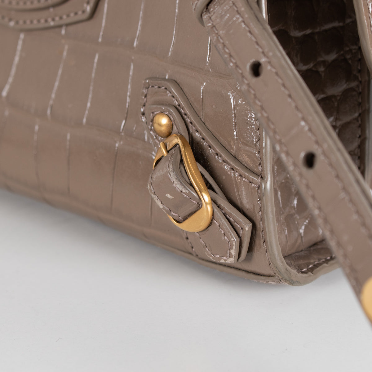 Balenciaga Taupe Neo Classic City Mini Croc-Embossed Leather Bag - Image 16