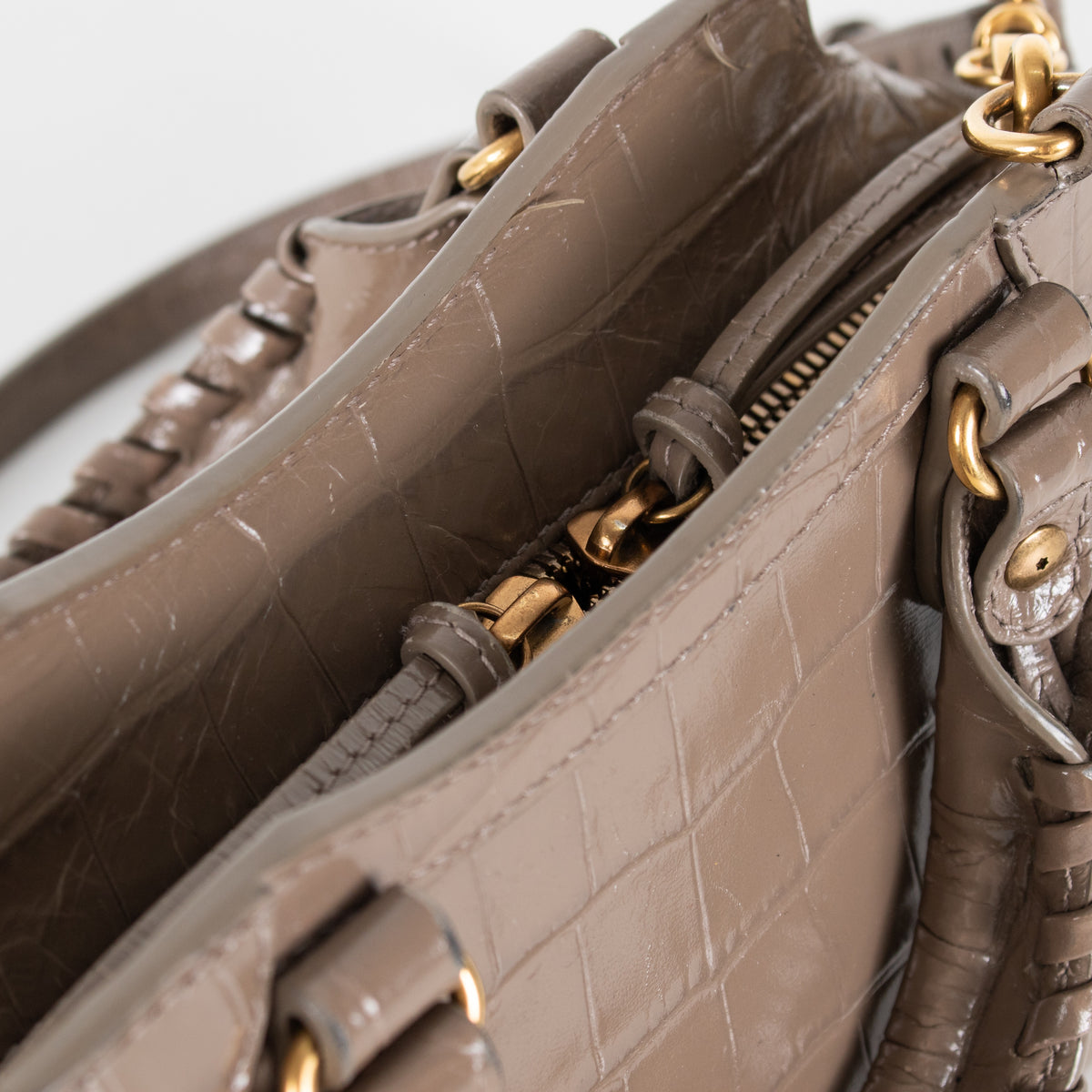 Balenciaga Taupe Neo Classic City Mini Croc-Embossed Leather Bag - Image 18