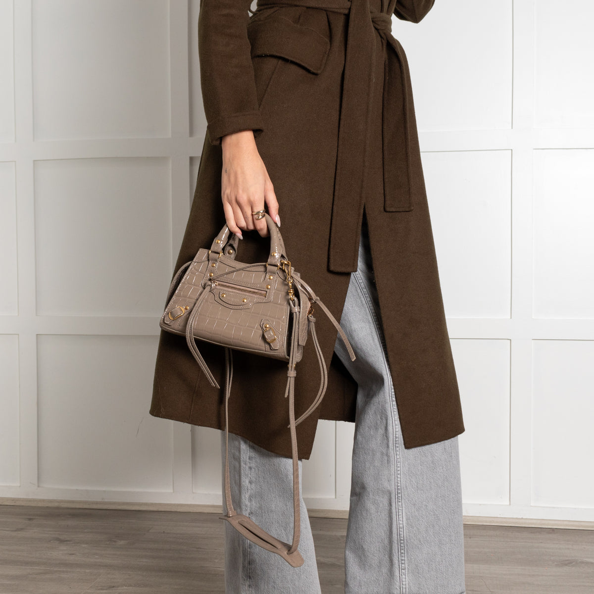 Balenciaga Taupe Neo Classic City Mini Croc-Embossed Leather Bag - Image 3