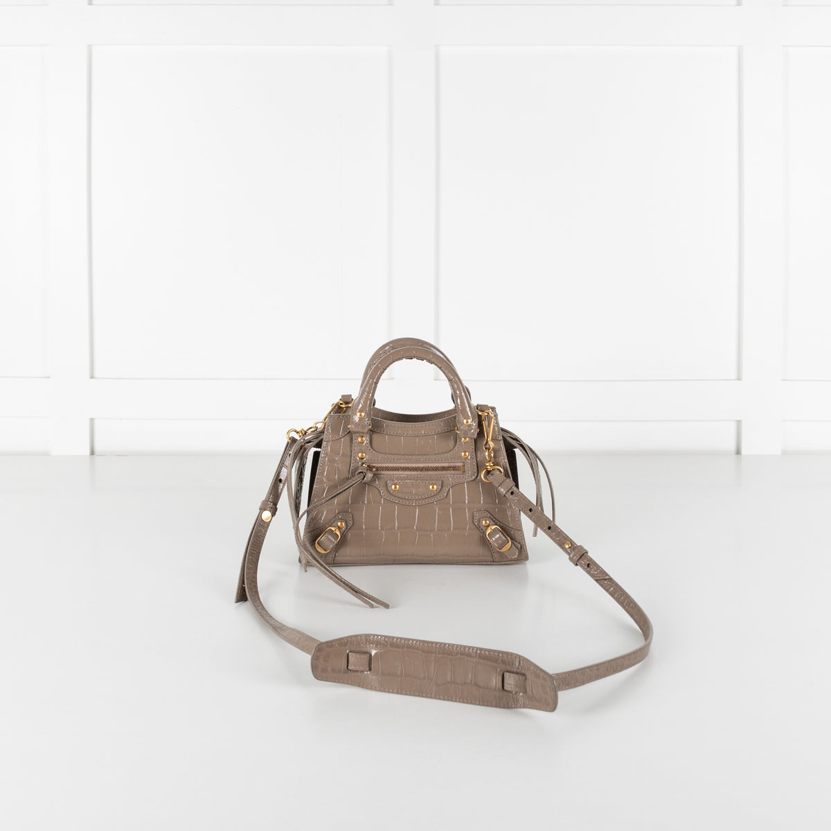 Balenciaga Taupe Neo Classic City Mini Croc-Embossed Leather Bag - Image 1