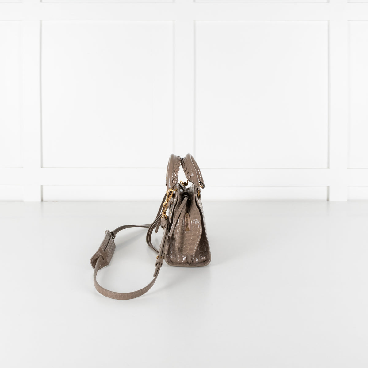 Balenciaga Taupe Neo Classic City Mini Croc-Embossed Leather Bag - Image 5