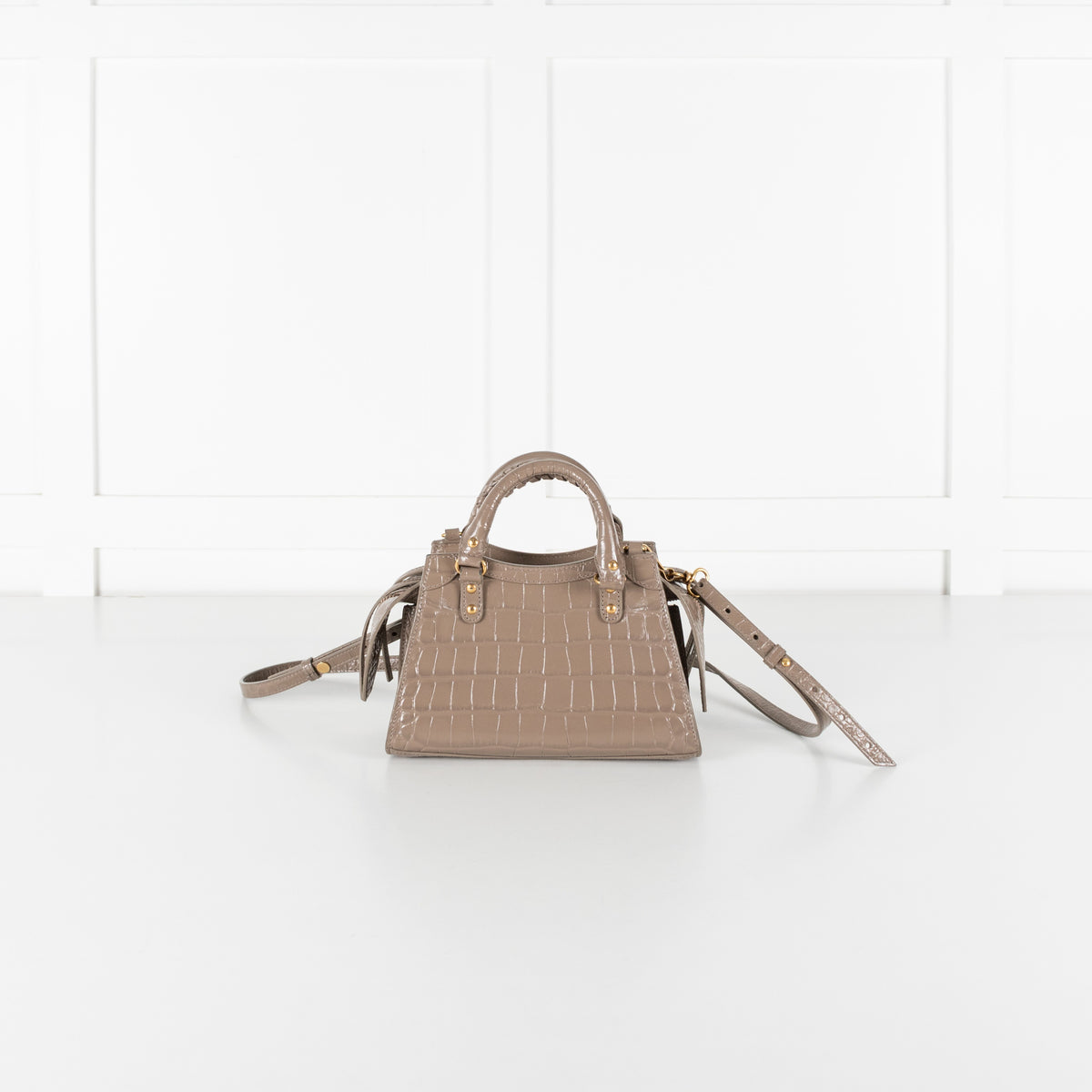 Balenciaga Taupe Neo Classic City Mini Croc-Embossed Leather Bag - Image 6