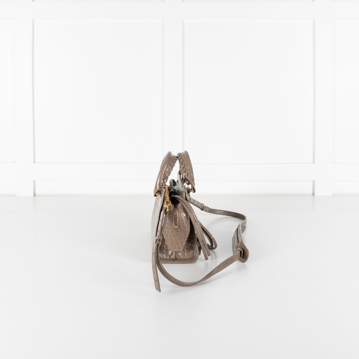 Balenciaga Taupe Neo Classic City Mini Croc-Embossed Leather Bag - Image 7